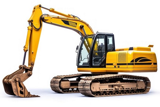 Excavator white background construction.